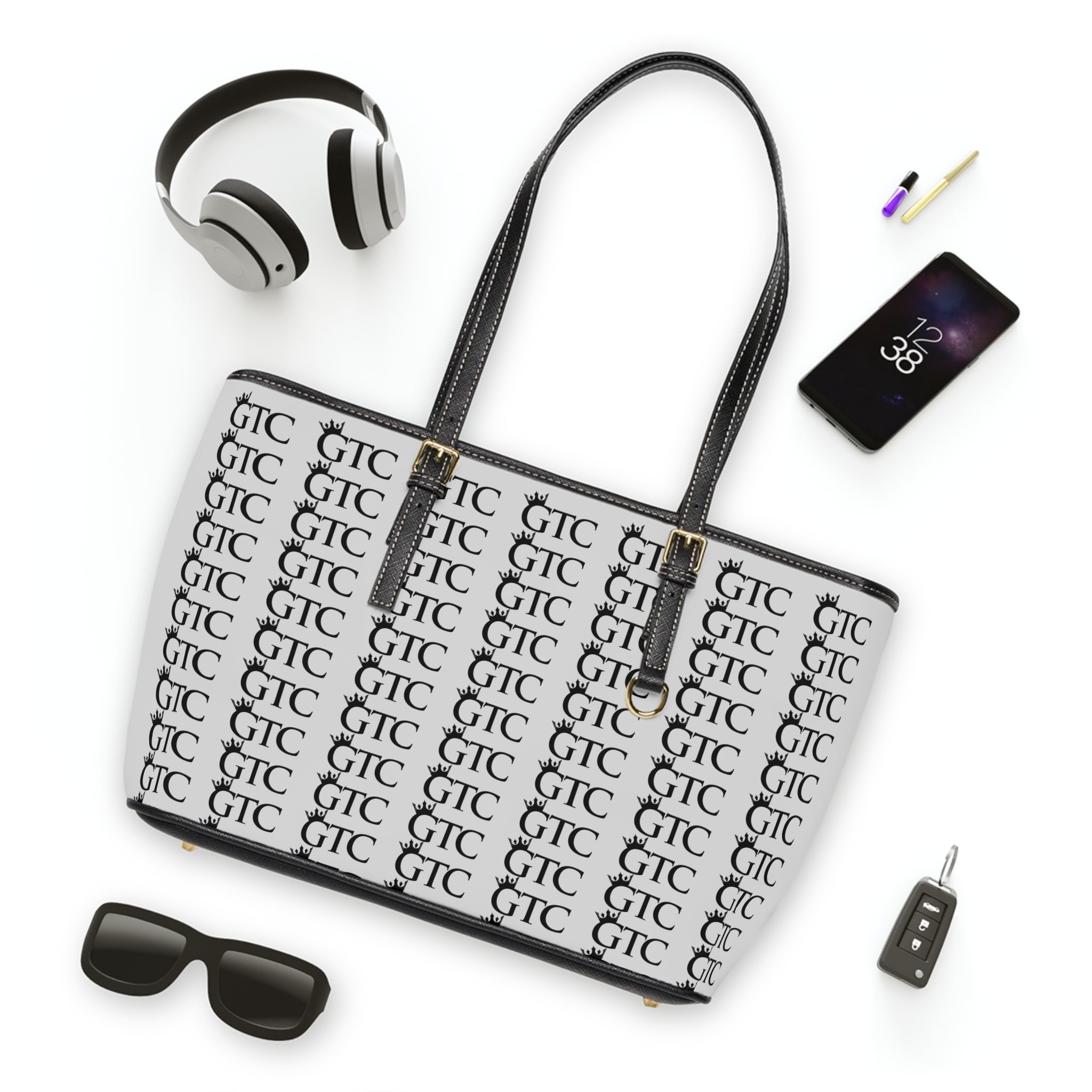 GTC Royal Silver Multi Logo PU Leather Shoulder Bag
