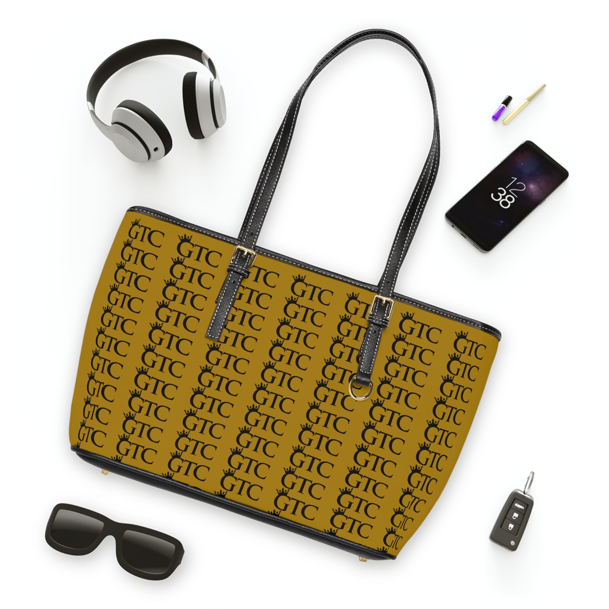 GTC 24k Gold Multi Logo PU Leather Shoulder Bag